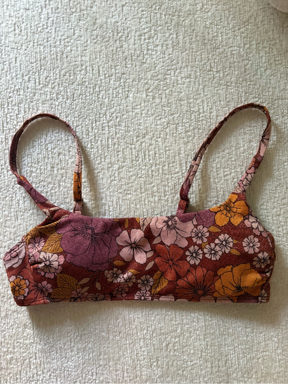 Floral Pink Glitter Rust Bikini Top - Picture 1 of 4